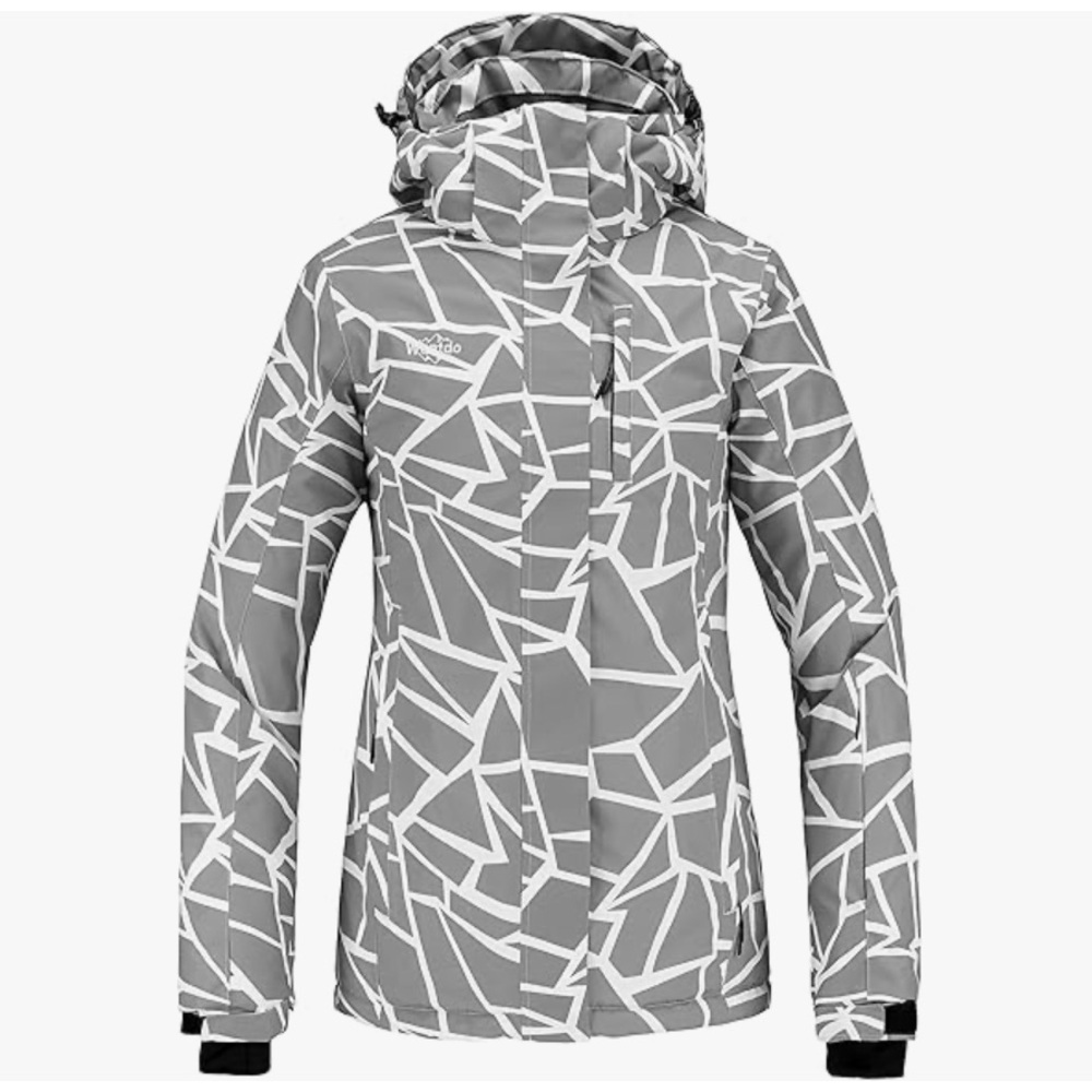 Women’s Gray Patterned Ski Jacket with Hood